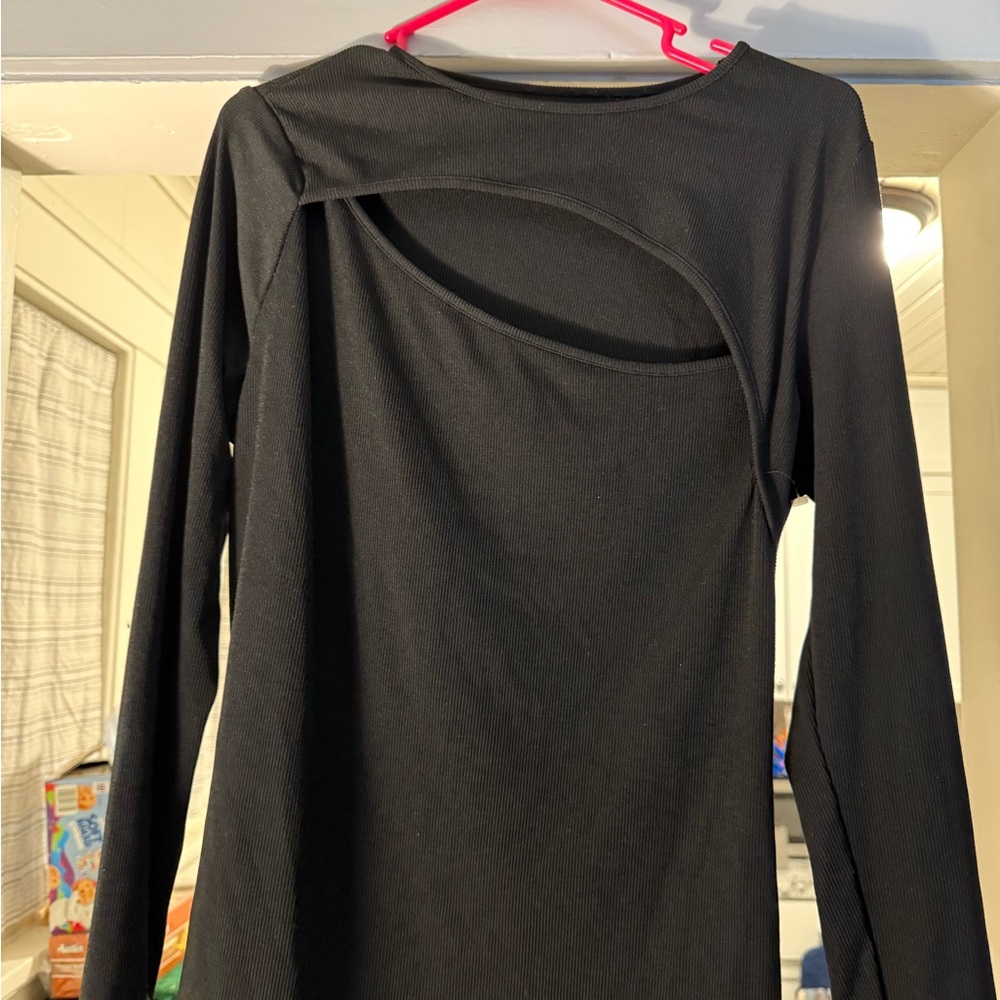 Elegant Black Cut-Out Long Sleeve Top